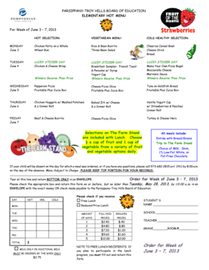 Parsippany-Troy Hills School Lunch Order Form