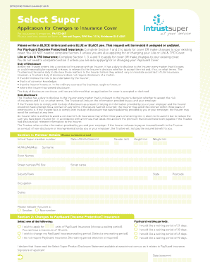 Intrust Super Application for Changes to Insurance Cover