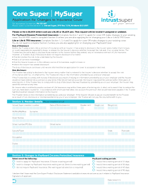 Core Super Insurance Cover Change Application
