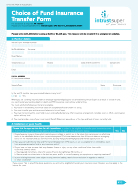 Intrust Super Choice of Fund Insurance Transfer Form