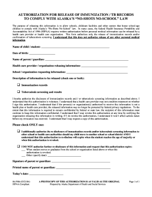 Authorization for Release of Immunization TB Records
