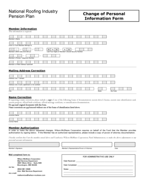 Pension Plan Personal Information Change Form