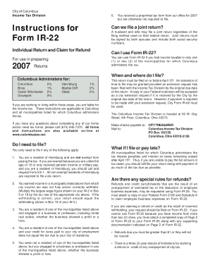 Columbus Income Tax Form IR-22