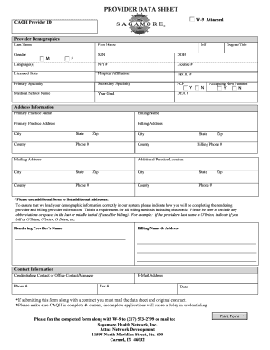CAQH Provider Data Sheet