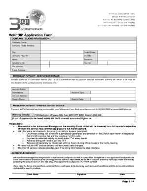 VoIP SIP Application Form