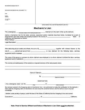 California Mechanic's Lien Claim Form