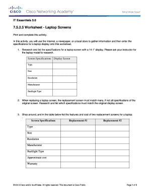 IT Essentials Laptop Screen Worksheet