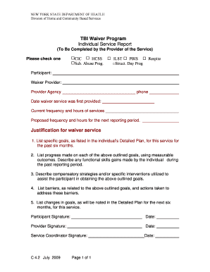 New York TBI Waiver Individual Service Report