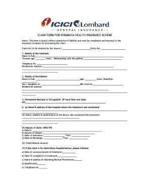 Niramaya Health Insurance Claim Form