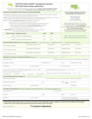 2015 MA COOL SMART Residential Ductless Mini-Split Heat Pump Rebate Application