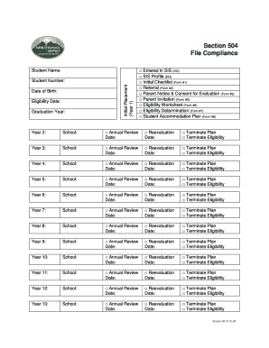 Section 504 Student File Compliance Form