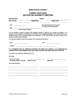 Section 504 Eligibility Meeting Invitation