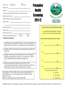 Employee Spouse Preventive Health Form