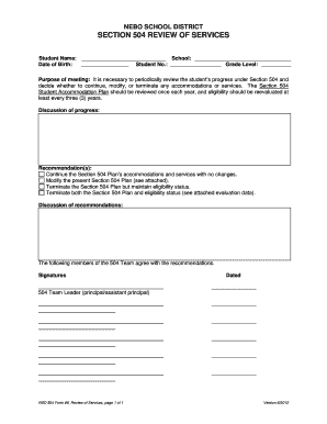Section 504 Review of Services Form