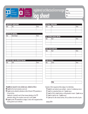 Architectural Ironmongers Continuing Professional Development Log Sheet