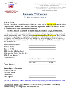 Employee Verification Form for Health Related Expenses Card
