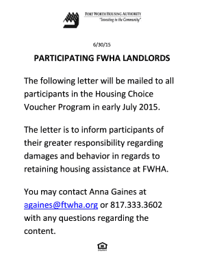 Policy Change Letter to Clients - Fort Worth Housing Authority