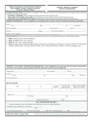 Montgomery County Student Service Learning Activity Verification