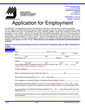 Fort Worth Housing Authority Employment Application