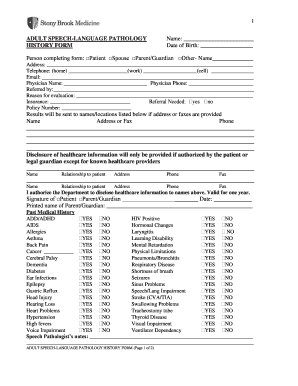 Adult Speech-Language Pathology History Form