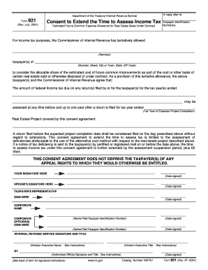 IRS Form 921 Consent to Extend Time to Assess Income Tax