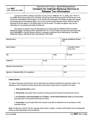IRS Form 6847 Consent for Tax Information Release