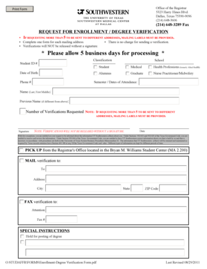 Enrollment Degree Verification Form