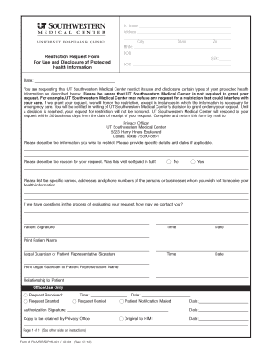 Restriction Request Form for Protected Health Information