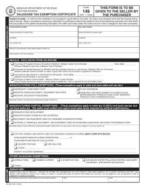 Missouri Sales/Use Tax Exemption Certificate