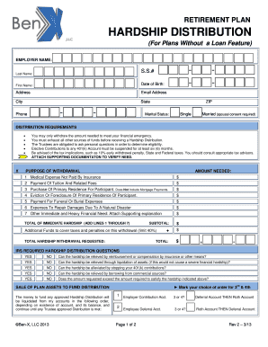 Retirement Plan Hardship Distribution Form