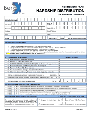 Retirement Plan Hardship Distribution Form