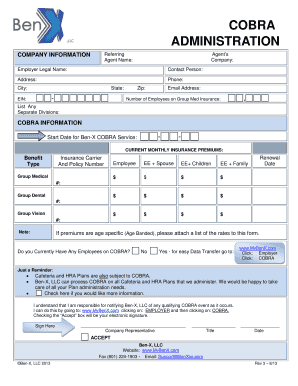 COBRA Administration Form