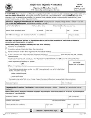 USCIS Form I-9 Employment Eligibility Verification