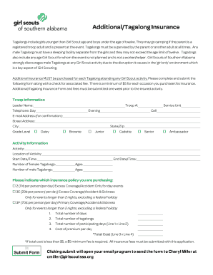 Girl Scout Tagalong Insurance Form