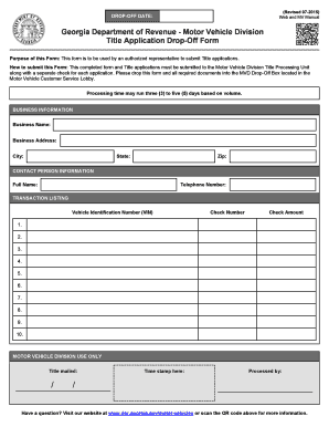 Georgia Title Application Drop-Off Form