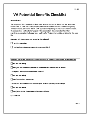 VA Potential Benefits Checklist