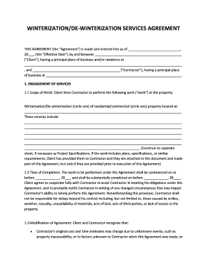 Winterization De-Winterization Services Agreement