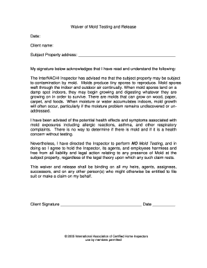 Waiver of Mold Testing and Release