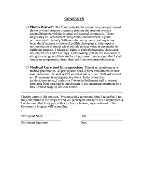 Community Program Swim Cardio Agreement Form