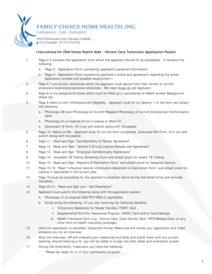 CNA-Home Health Aide Application Packet