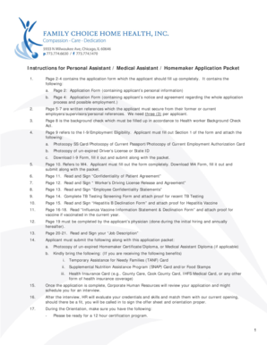 Personal Assistant Medical Assistant Homemaker Application Packet
