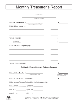 Monthly Treasurer’s Report