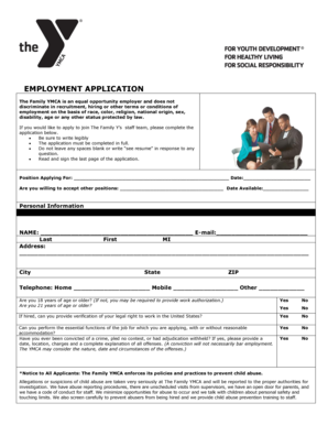 YMCA Employment Application Form
