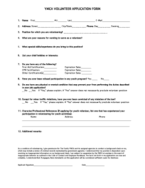 YMCA Volunteer Application Form