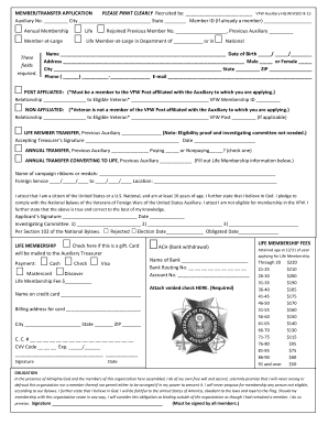 VFW Auxiliary Member Transfer Application