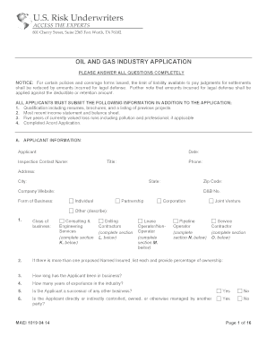 Oil and Gas Industry Application Form