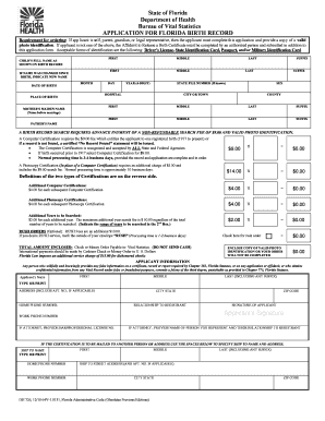 Florida Birth Record Application