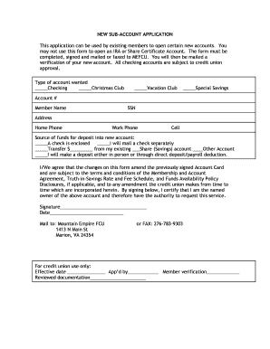 New Sub-Account Application