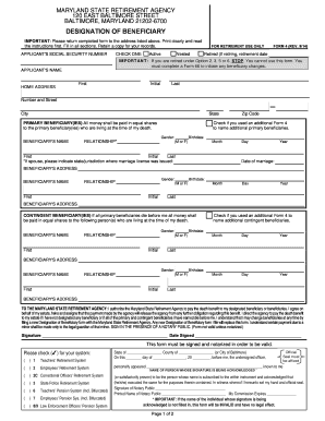 Maryland State Retirement Beneficiary Designation Form
