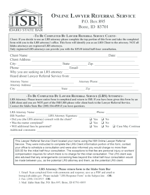 Idaho Lawyer Referral Service Client Form